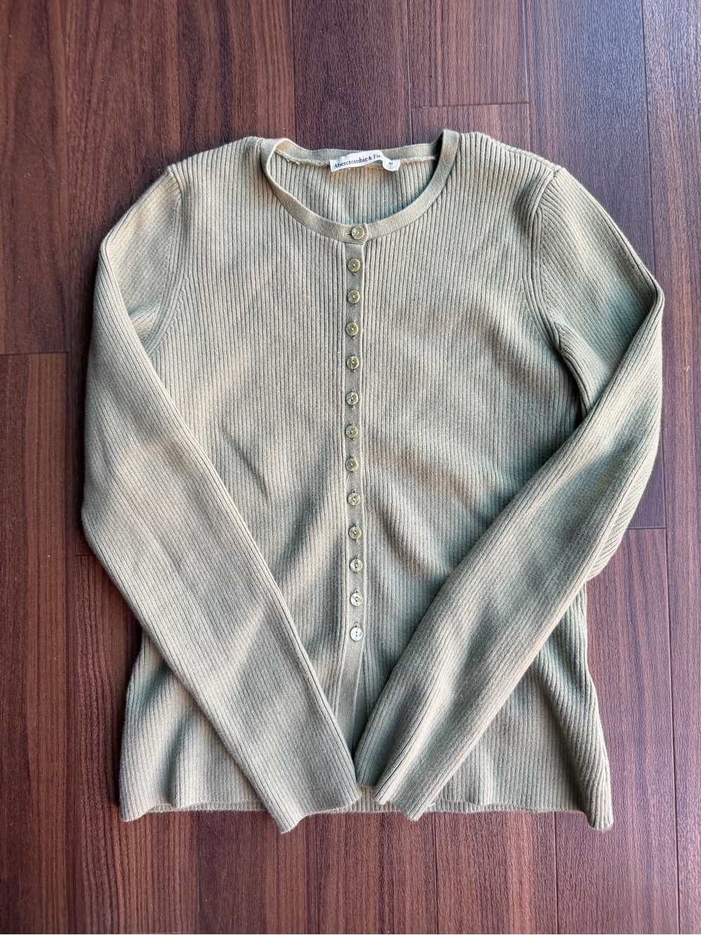 Abercrombie & Fitch Olive Ribbed Button-Front Long Sleeve Top